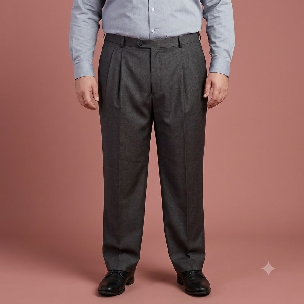 Enro Platinum 100% Wool Pleated Dress Pants Mens 36 Gray Lined Cuffed EUC‎
